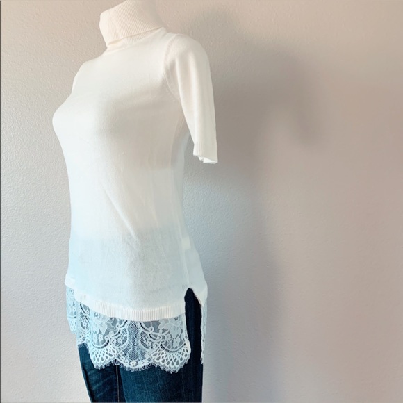 ❤️ White lace half sleeve turtleneck sweater top - Picture 3 of 8